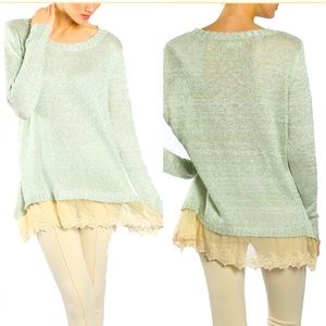 🆕 HANDMADE A’REVE Boutique - Lace Trimmed Sweater - Mint